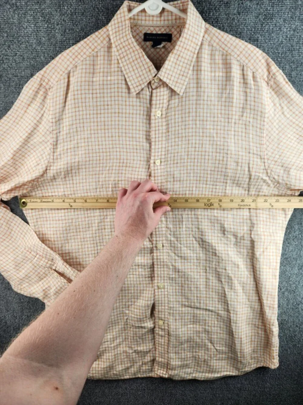 Banana Republic 17-17.5 XL Yellow Orange Plaid Long Sleeve Button Up Shirt Men
